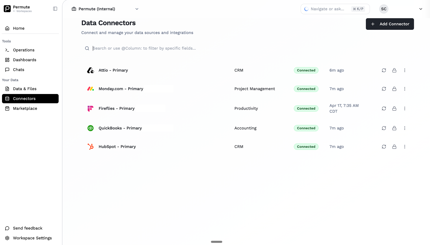 Permute connectors: connect all your data sources in one secure place